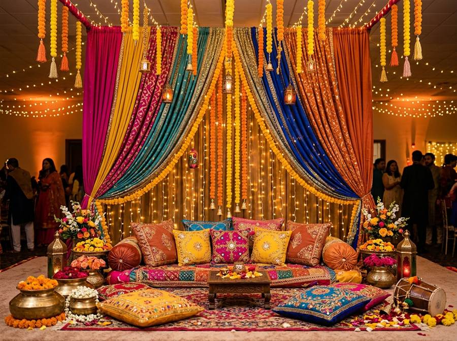 Colorful Sangeet Mehndi Setup by Dream Party Decor